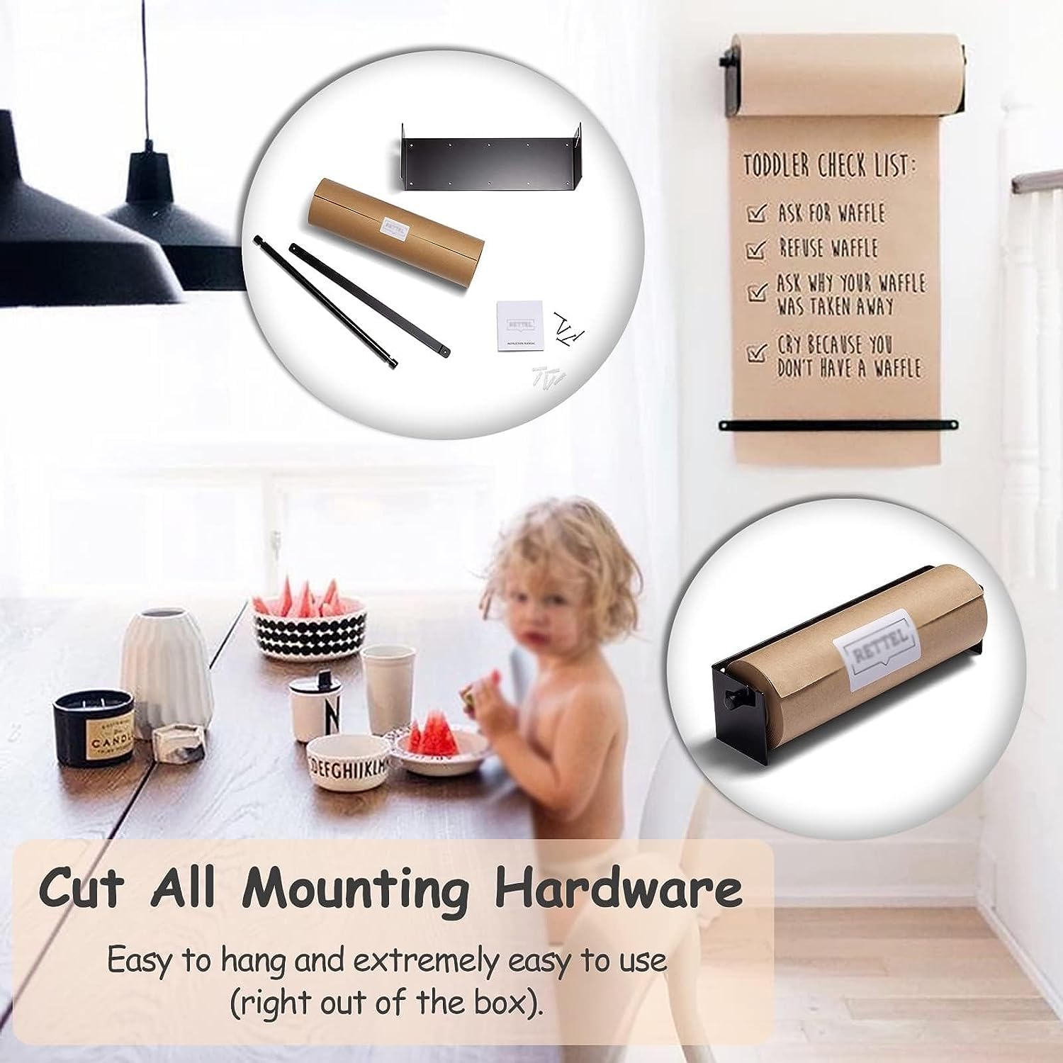 VECNUM Wandmontierte Kraftrolle Übergroße An Der Wand Montierte Papierrolle 1 Spender 1 Kraftpapier 1 Papierhalterung Für Bürobedarf Studiobedarf Kinderzimmerdekoration,60cm