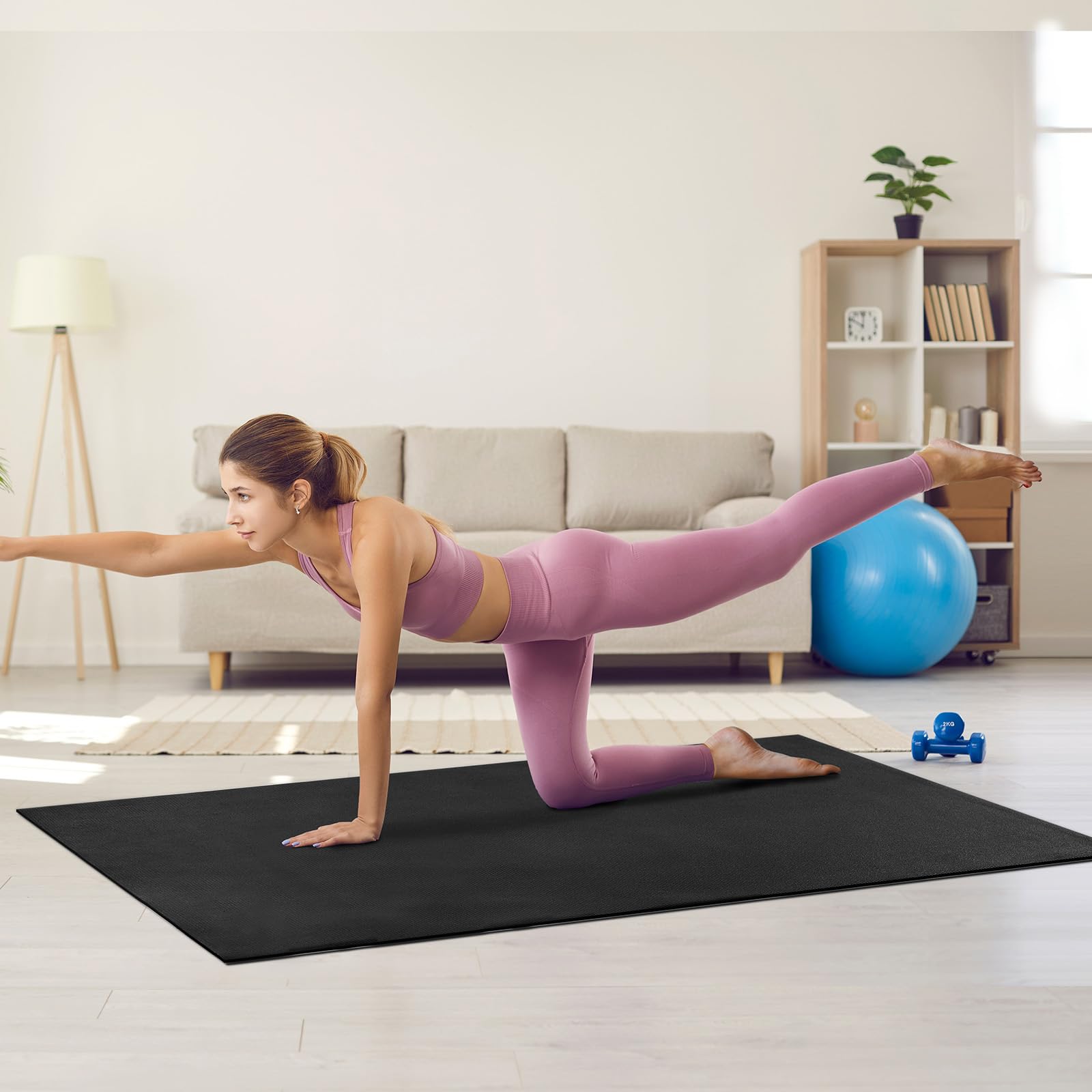 VEVOR Große Trainingsmatte, 3,5 x 1,8 m, 2,4 x 1,8 m, 2,3 x 1,8 m, 2,3 x 1,5 m, 7 mm, extra dick, rutschfest, hochdicht, Premium-Workout-Matte für Damen und Herren, Fitness- und Übungsmatte mit Tasche