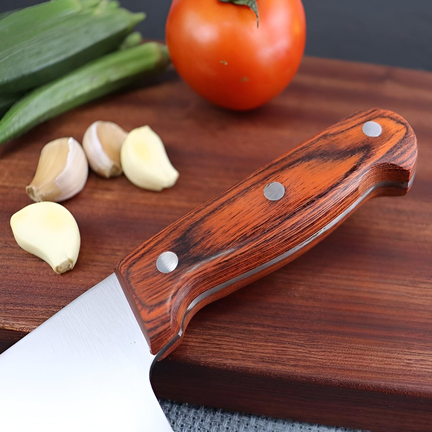 Amillee Heavy Duty Meat Cleaver Knife - High Carbon Stainless Steel Bone Cutting Knife with Full Tang Wooden Handle, Multipurpose Butcher Knife for Meat, Vegetables, Fish, Home (Knife_H_Big_1) 4