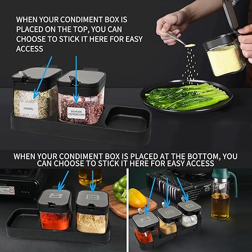 Miniatura 4 de Tarros de especias de cristal (3 piezas), recipientes de condimento con tapas y cucharas de acero inoxidable 304, recipientes de condimentos de