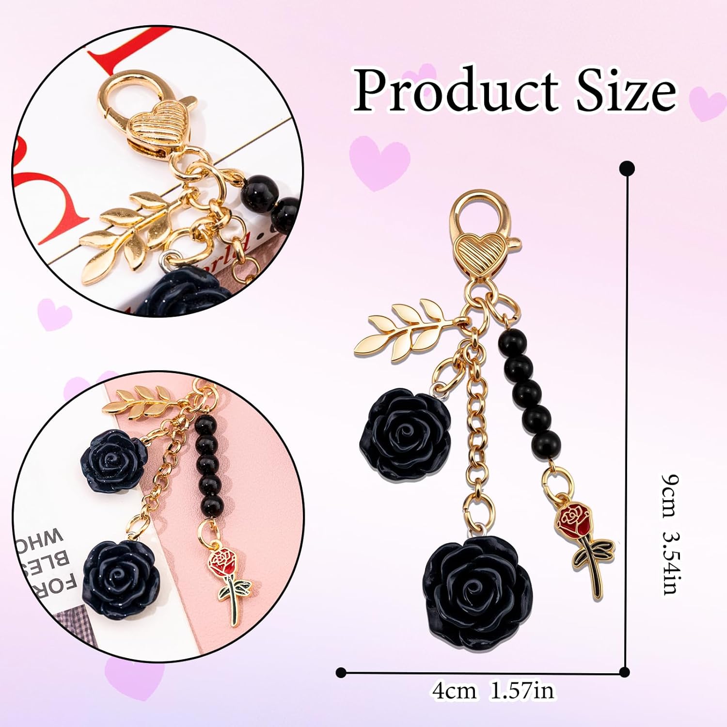 Rose Purse Charms Cute Flower Keychain With Heart Sticker Charm Chain For Kindle Colorful Bag Charms For Handbags - Image 3