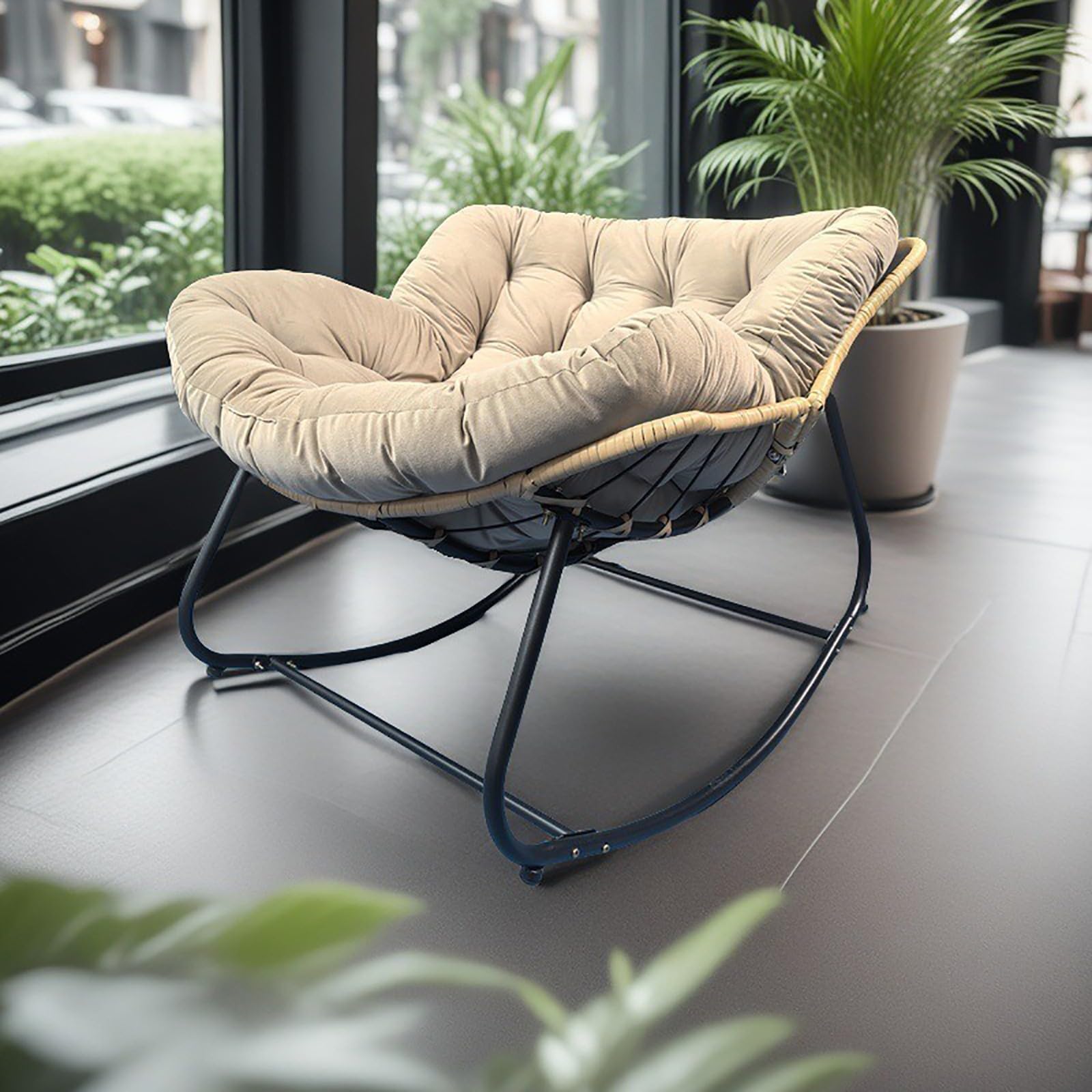 Chaise œuf d'extérieur en rotin marron 125 cm pour jardin
