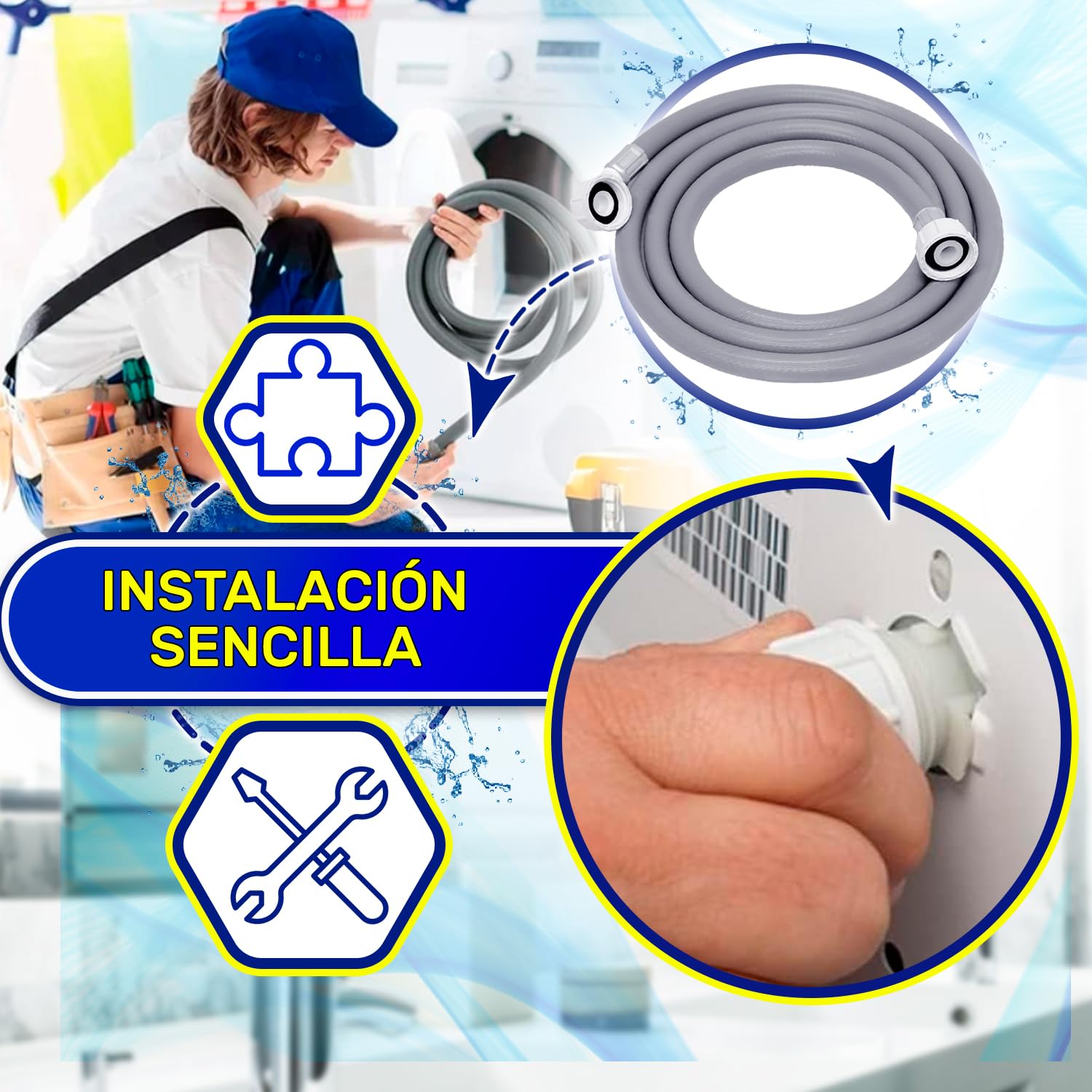 Manguera Lavadora y Lavavajillas 3 m para Entrada Agua para Temperaturas de hasta 25°C Presión de 20 a 60 Bar Conexión Recta y Ángulo Ø 3/4" - MADE IN ITALY - MONTERAL — view 5
