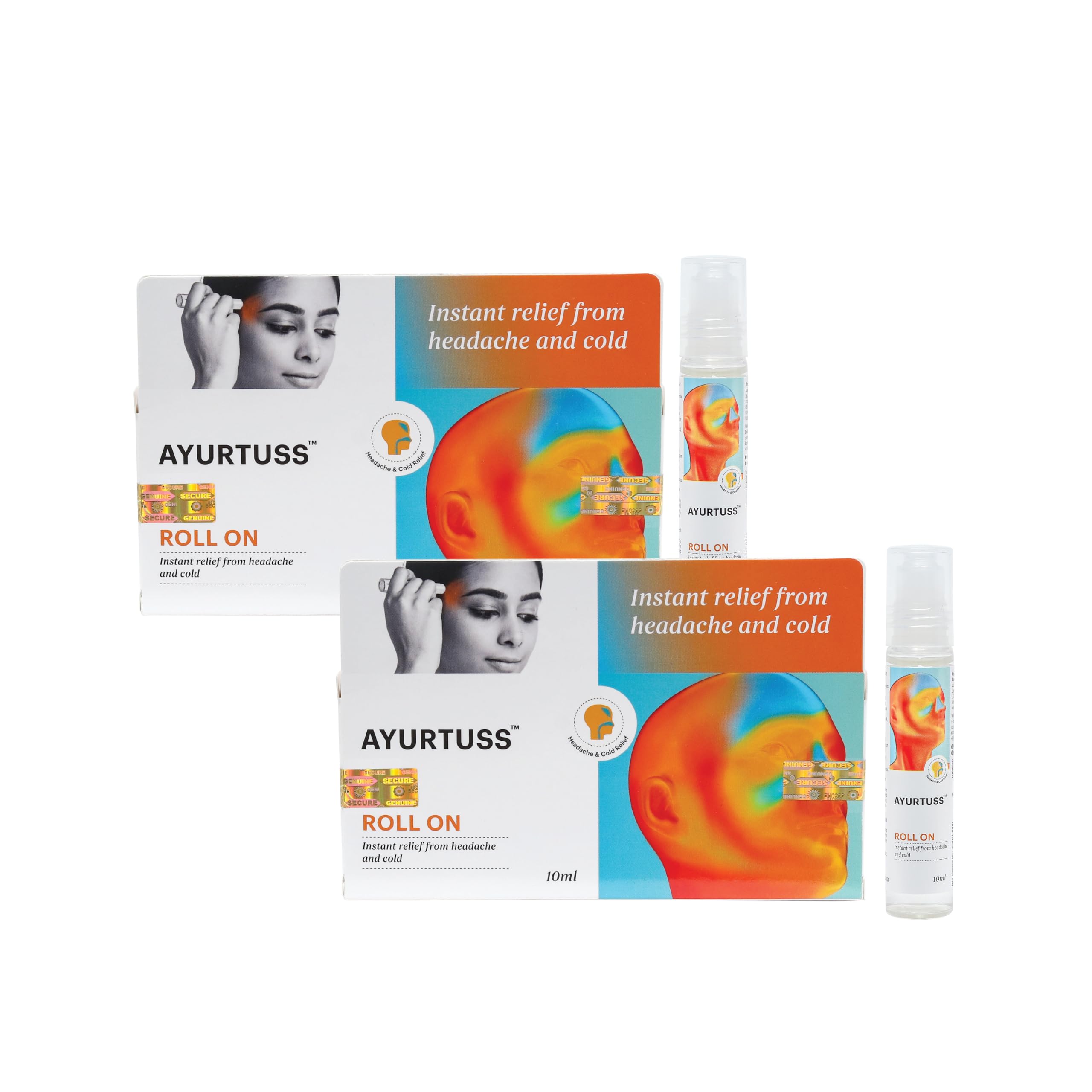 Forest Secrets Ayurtuss Roll-On | Quick Headache Relief Roll-On | Relieves Nasal Congestion & Cold Symptoms | Ayurvedic Instant Relief | Pack of 2 | 10ml Each