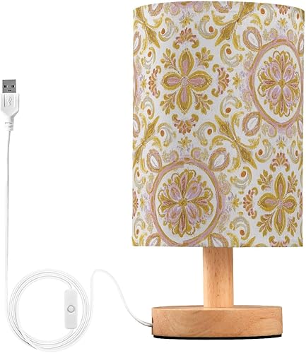 Bohemia retro moda flor Paisley oro melocotón pequeñas lámparas de mesa Led luz de noche para lámpara de vela para escritorio con pantalla lampara