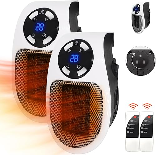 Ecowarm - Calentador eléctrico de 2 piezas, enchufe de pared de 500 W, como se ve en la televisión, pequeño calentador de espacio portátil con