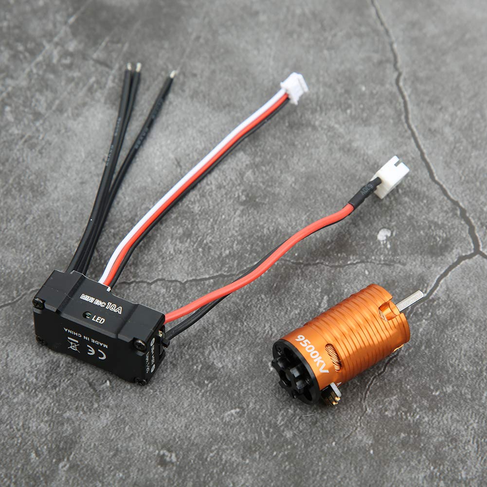 Drfeify 1410 Bezszczotkowy Silnik ESC Zestaw Metalowa część RC 18A Bezczujnikowy ESC 2-biegunowy Silnik CNC Aluminiowy Radiator do 1 24 1 28 32 RC Mini Z Wymiana Samochodu (Pomarańczowy 9500KV)
