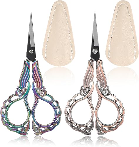 Tijeras de bordado de costura, tijeras de costura pequeñas de 4.5 pulgadas, tijeras afiladas de acero inoxidable vintage con cubierta para