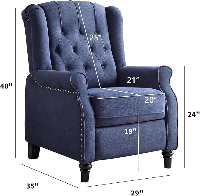 Sillón Reclinable Push Back Tela Textil Azul miniatura 2