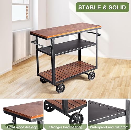 Miniatura 5 de LOKKHAN Carrito de barra rodante con asa 3 niveles Carrito de microondas para cocina en el hogar, isla sobre ruedas, carrito de servicio móvil para