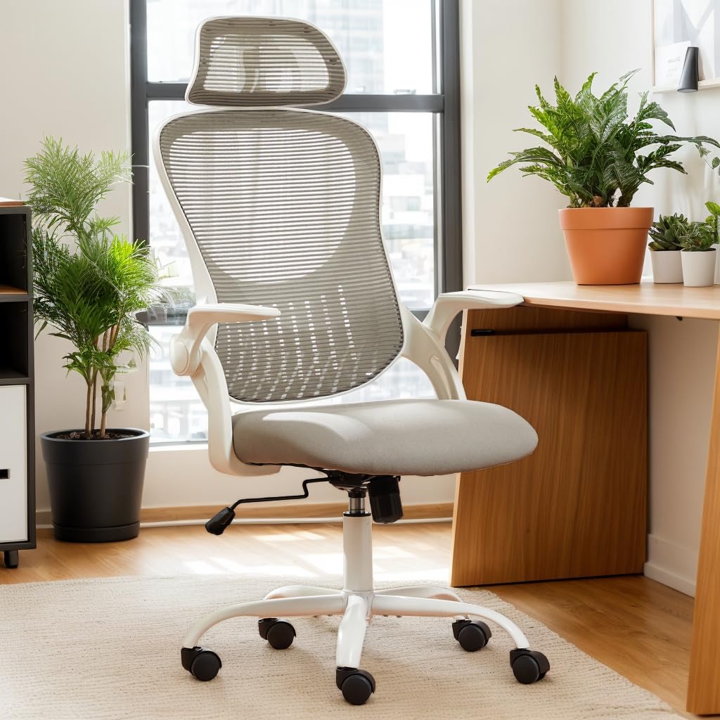ENYLAY Ergonomic Office Chair, Mesh Desk Chair Computer with Flip-up Armrests Comfy Work Chair with Adjustable Lumbar Support, Rolling Swivel
