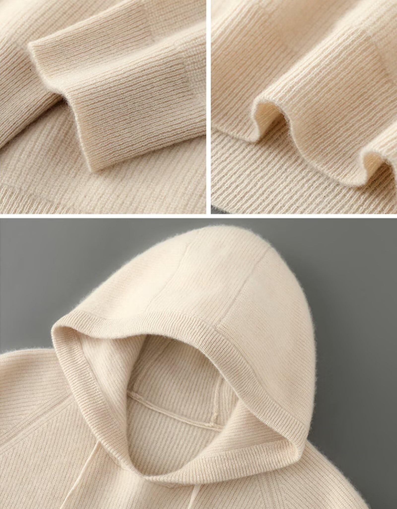 HNVAVQ Herren Kapuzenpullover Langarm Strickpullover 100% Kaschmir Freizeit Hoodies für Herren