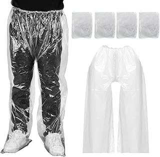 4 PCS Disposable Rain Pants, Unisex Adult Waterproof Long Tube Rain Pant with Shoe Cover, Thickened Plastic Foot Wrapped Rainpants Outdoor Activities Travel Cycling
