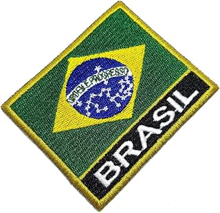 BP0403NT 01 Brasil Brazil Country Flag Embroidered Patch Gold Border Uniform Kart Kimono, Iron or Sew
