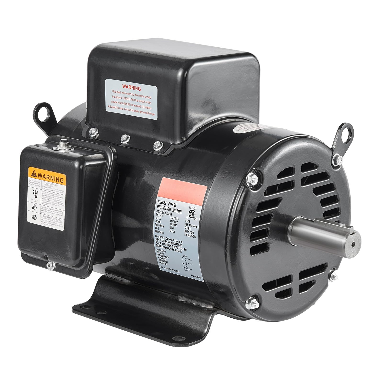 Happybuy 7.5HP Air Compressor Motor, 3450RPM 184T Frame,1-1/8" Keyed Shaft, 230V 31.6Amps Electric Motor, 2.75" Shaft Length, Single Phase, CW/CCW