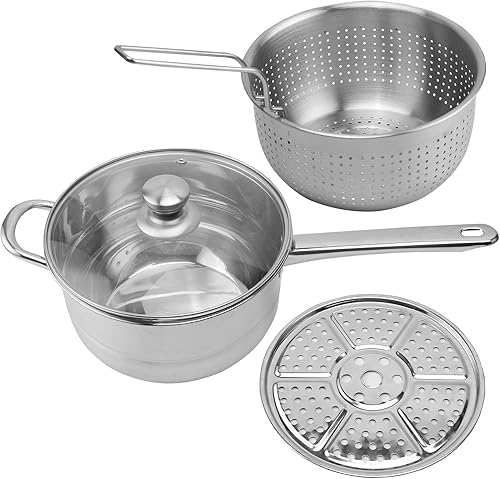 Juego de freidoras de acero inoxidable con cesta, ollas multifuncionales 3 en 1, para cocinar al vapor, freír y hervir, juego de freidora de caldera