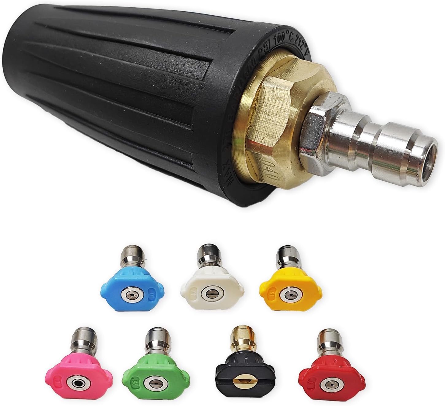 EILIDH Pressure Washer Rotary Turbine Nozzle 4000 PSI, 4.0 GPM Quick Connect Turbine Nozzle, 1/4 Inch Connector Plug with 7-Piece Nozzles, Multiple Spray Patterns, Black, penzui4000