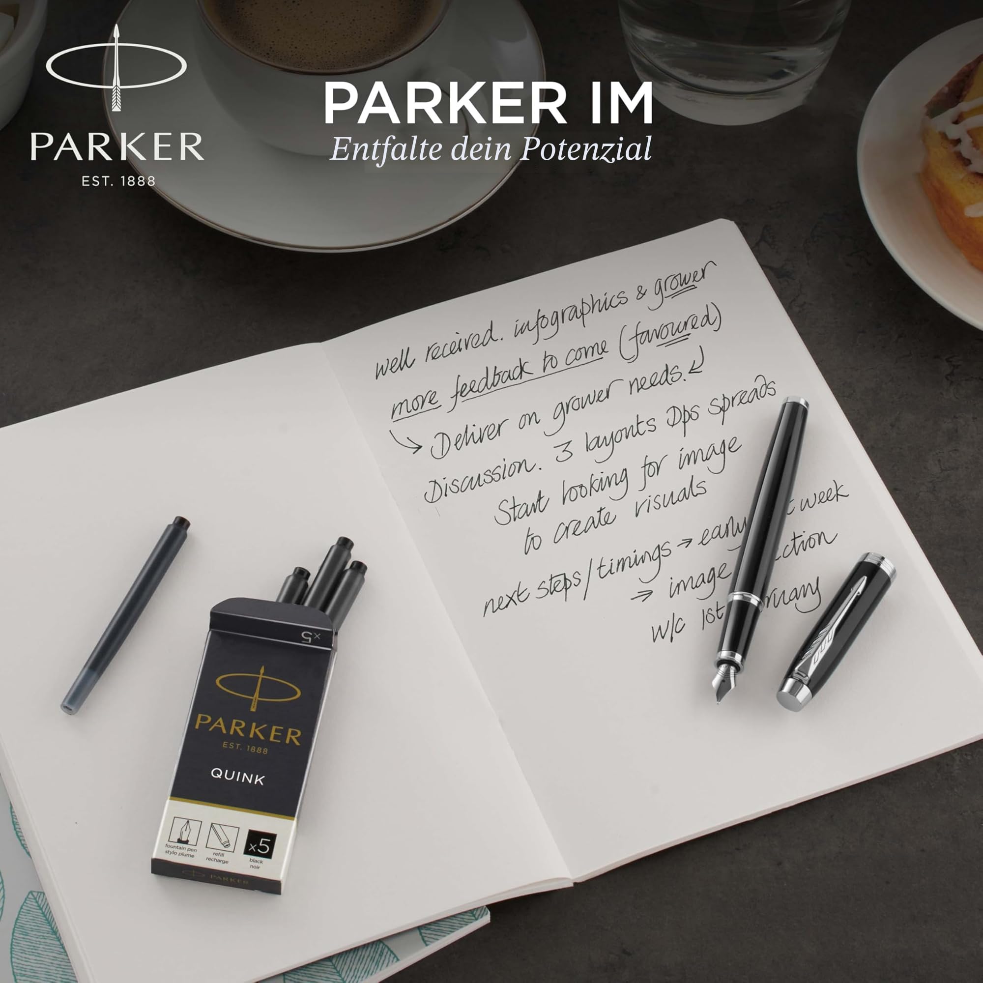 Parker IM Füller | schwarze Lackierung mit Chromzierteilen | Füllfederhalter mit mittlerer Feder | blaue Tinte | Geschenkbox