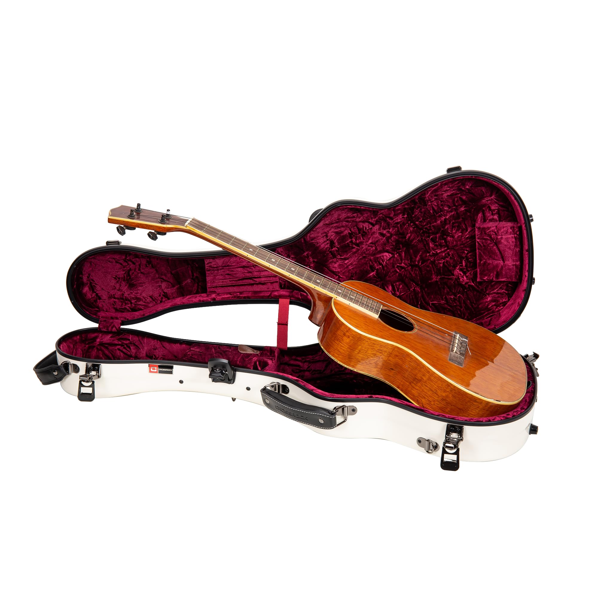 Crossrock Tenor Ukulele Case, Fits Up to 27 Inches | 100% Fiberglass Hardshell with Brand Latches, TSA Lock, Accessory Compartment, and Detachable Straps-Milky White (CRF2030TUMW)