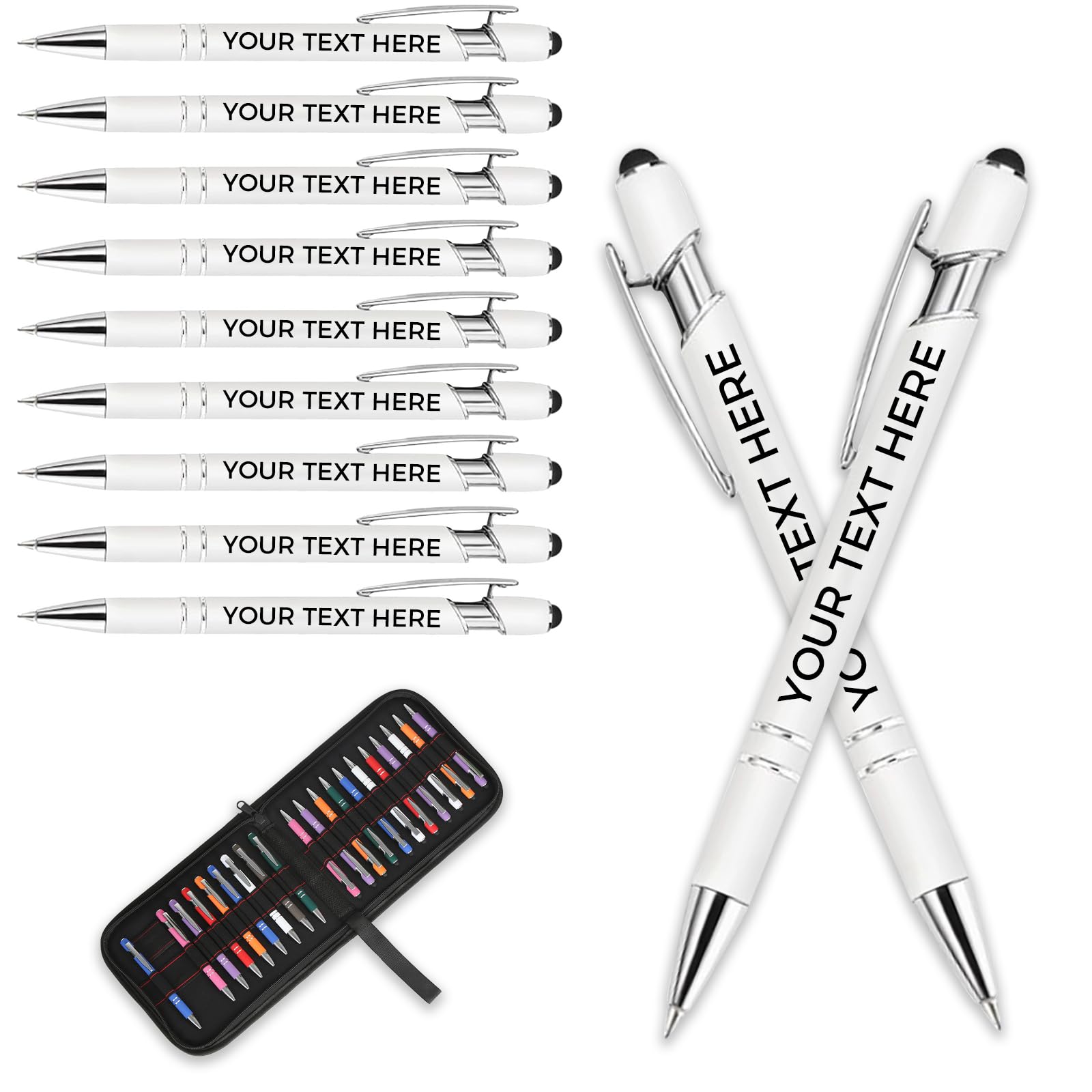 Personalised Pen Metal Ballpoint Pens With Stylus,Customised Text Engraving Bulk Wholesale Pens - Ideal For Business Promotions, Schools, And Event Giveaways, Personalised Gifts (White, 20Pcs)