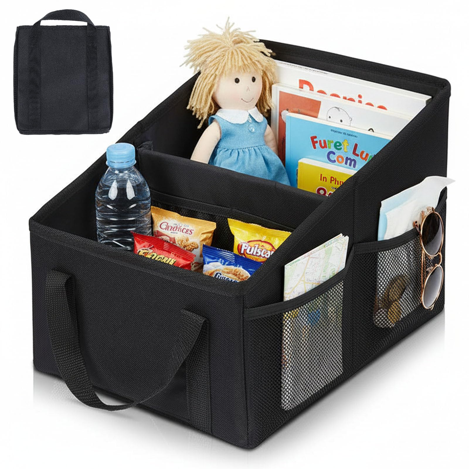 Organizer Auto, Pieghevole Organizzatore Sedili Auto Organizer Auto con Frazioni Regolabile e Maniglie Doppie Organizer Bagagliaio Auti Organizer Auti per Sedile Anteriore/Posteriore/Pavimento