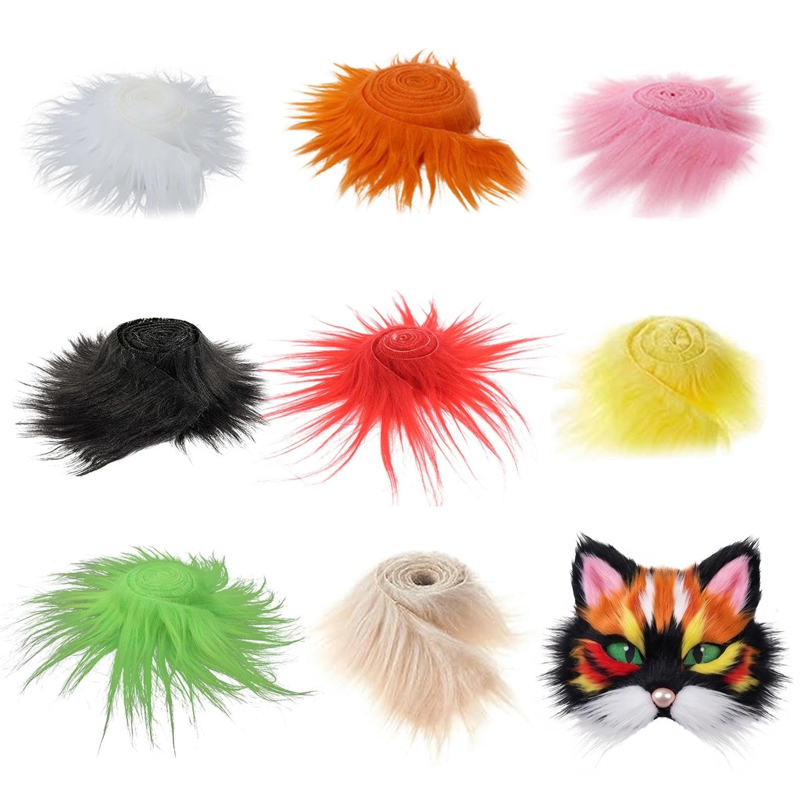 8 Pcs Faux Fur Strips for Therian Mask - Fluffy Fake Fur Fabric for Furry Mask DIY Material, Perfect for Crafts and Cosplay
