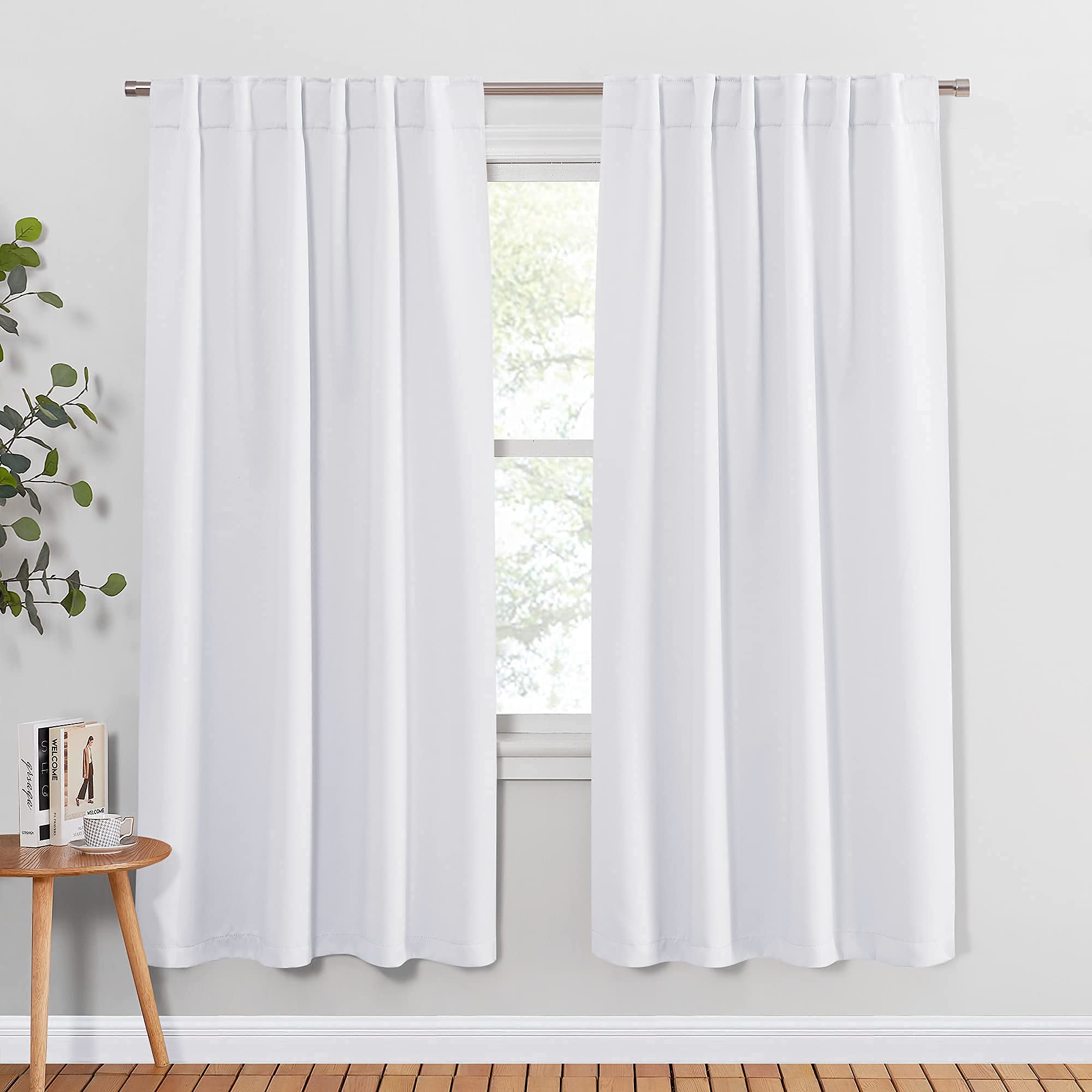 PONY DANCE 50% Light Blocking White Curtains 72 inch, Non-See-Through Window Thermal Insulated Back Tab Drapes Home Decor for Bedroom Living Room, 52