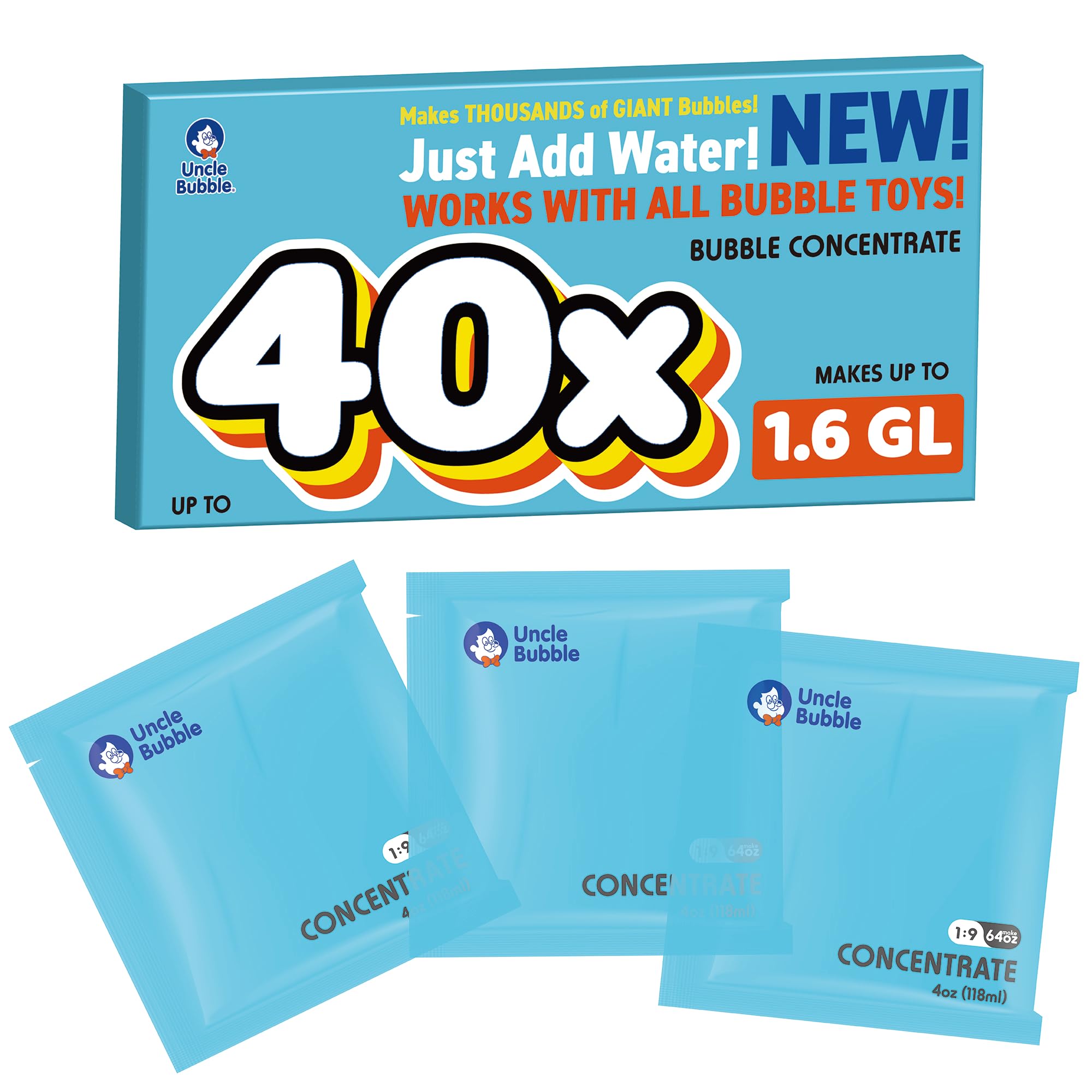 Uncle BubbleConcentrated Bubble Solution (up to 6L/1.6 Gallons) Regular Bubbles for Bubble Machine, Bubble Gun, Bubble Wands, Bubble Mower, Bubble Juice Refills. Make 3L/0.8 Gallons for Giant Bubble