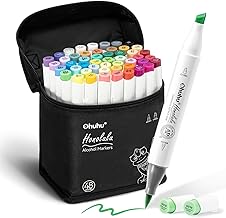 Ohuhu Alcohol Markers Brush Tip: 48-Color Double Tipped Art Marker Set for Artist Adults Coloring Illustrations -Honolulu -Brush & Chisel -Refillable