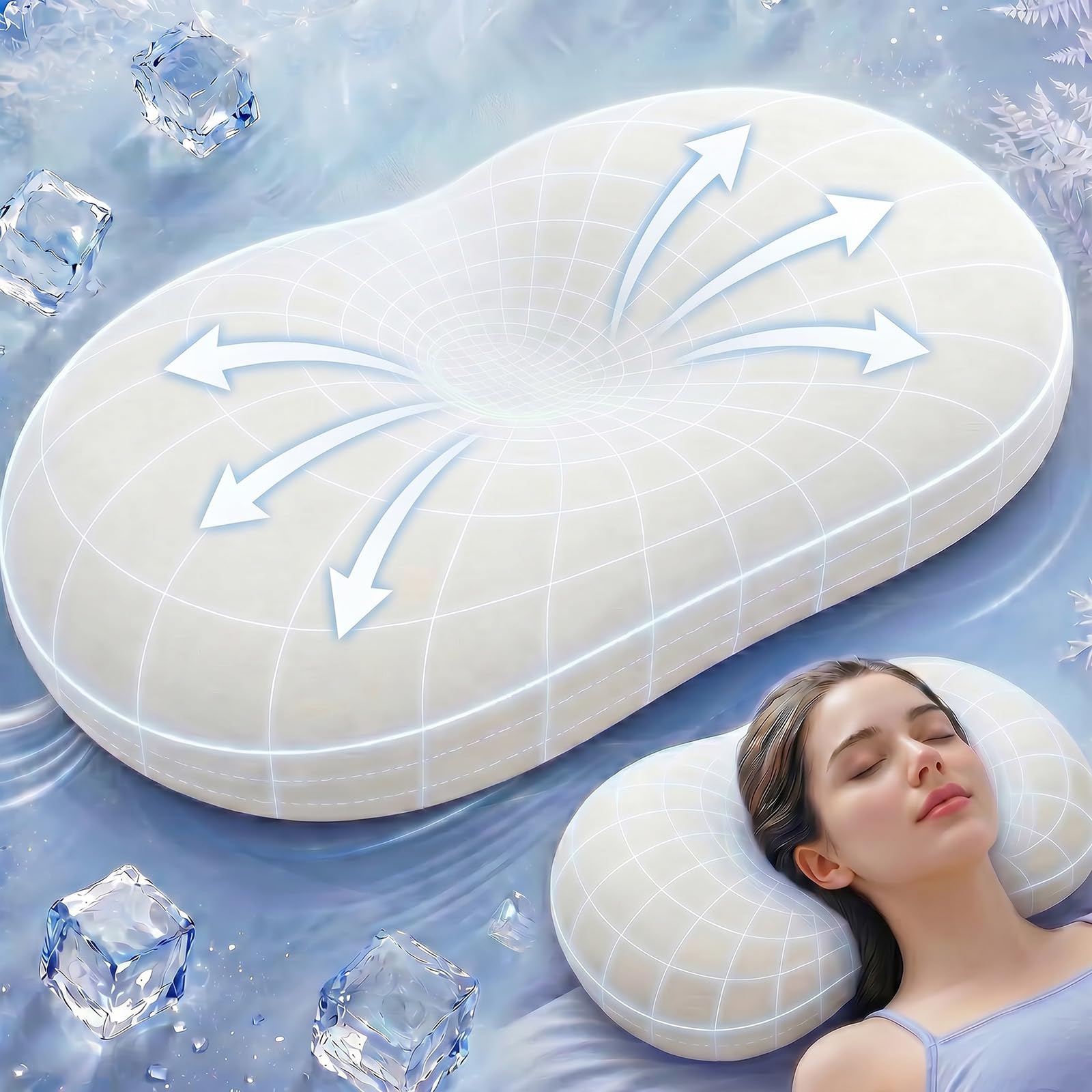 AIRSKY Almohada Viscoelastica, Almohadas Ergonómico Cervicales y Cuello Refrescante para Dormir de Lado y Boca Arriba o Boca Abajo, 68 x 40 x 10/11.5cm (Blanco Puro)