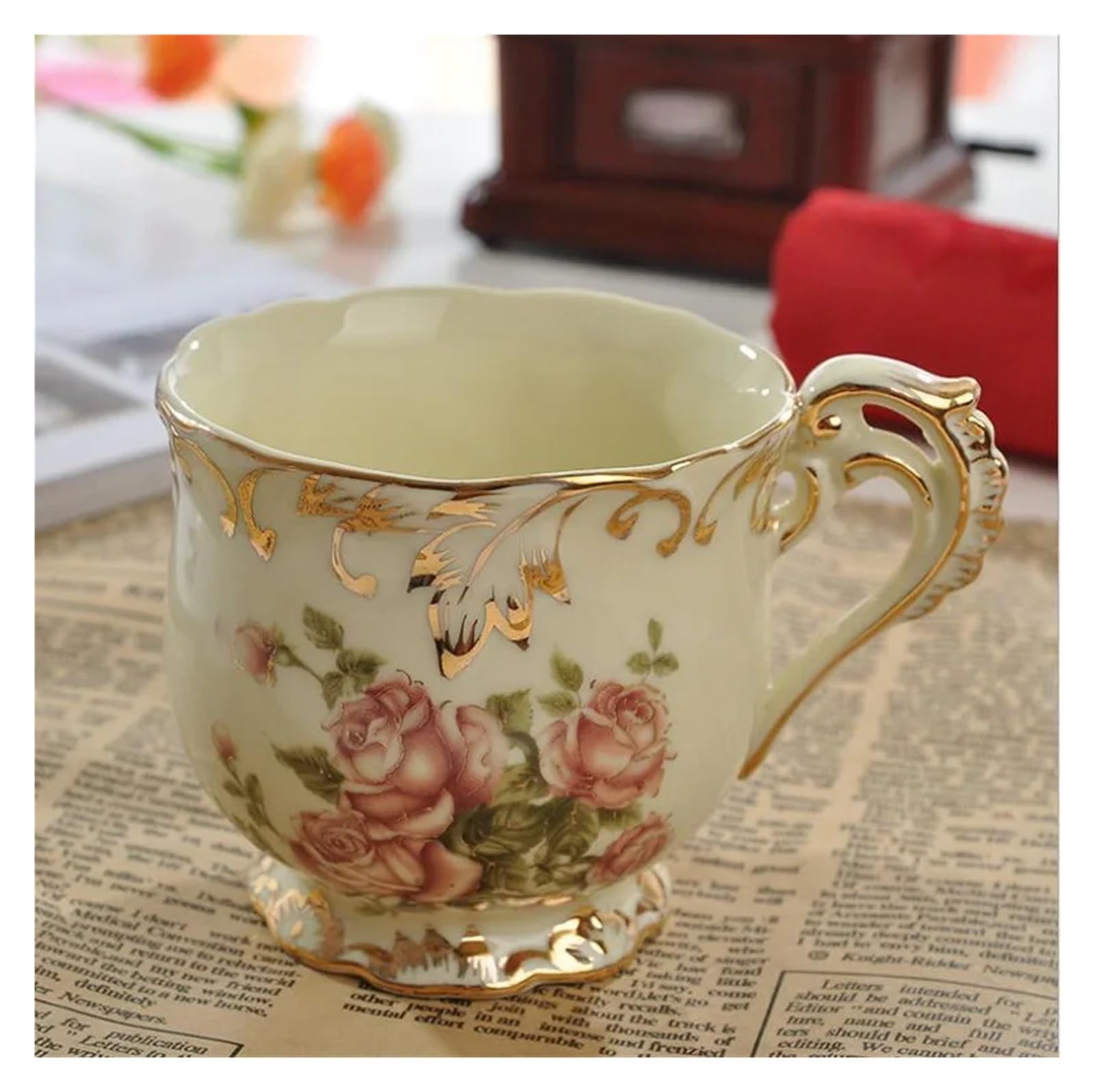 Zestaw filiżanek i spodków do herbaty, duszpasterska róża porcelana kostna filiżanka do herbaty spodek zestaw łyżek porcelanowa filiżanka do kawy 200 ml kawiarnia kubek impreza naczynia do picia