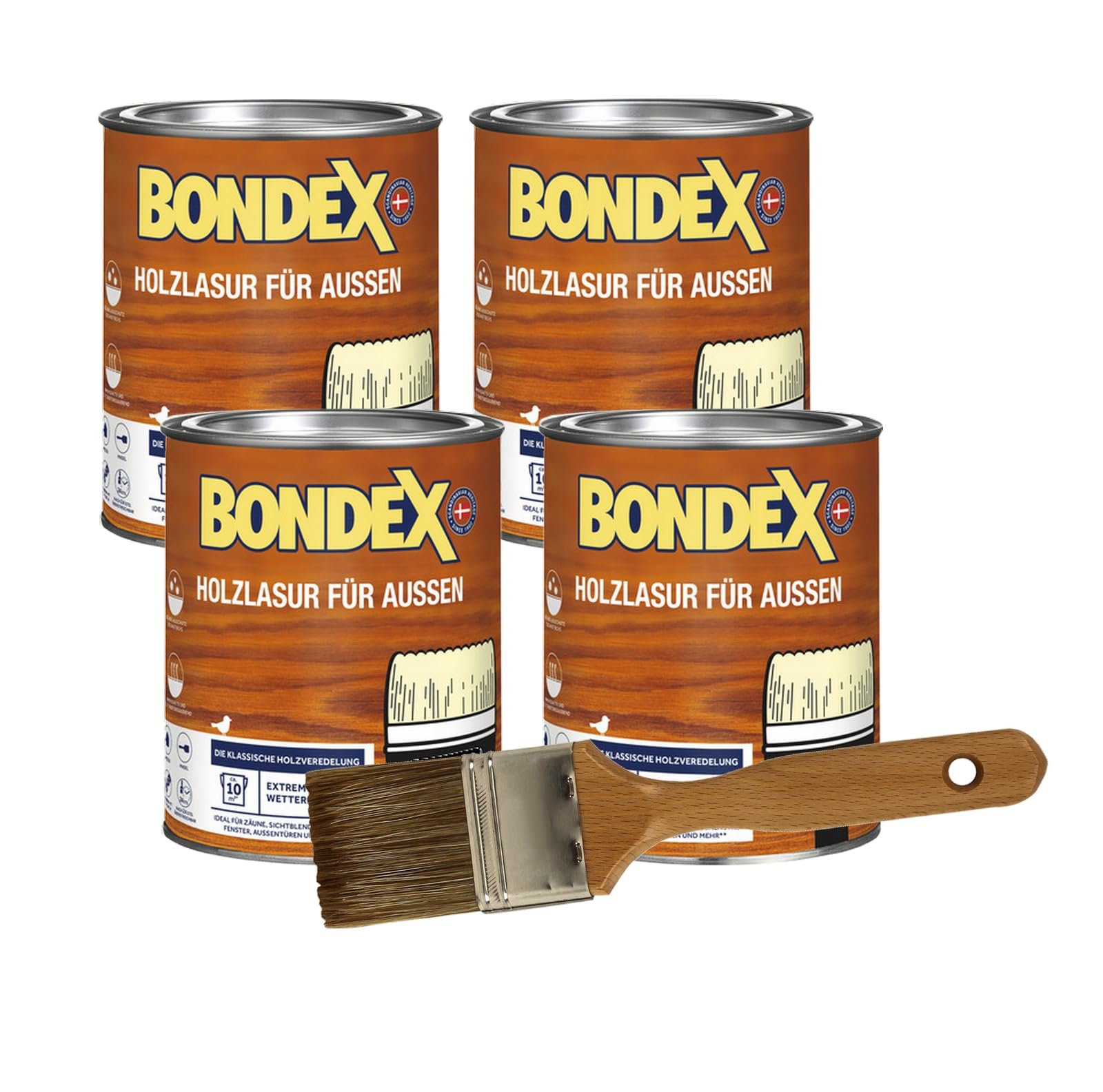 Bondex Holzlasur für aussen 3L inkl. 50mm Pinsel Intensivschutz vor Nässe, UV-Strahlung und Umwelteinflüssen für alle Hölzer im Außenbereich (Rio Palisander)