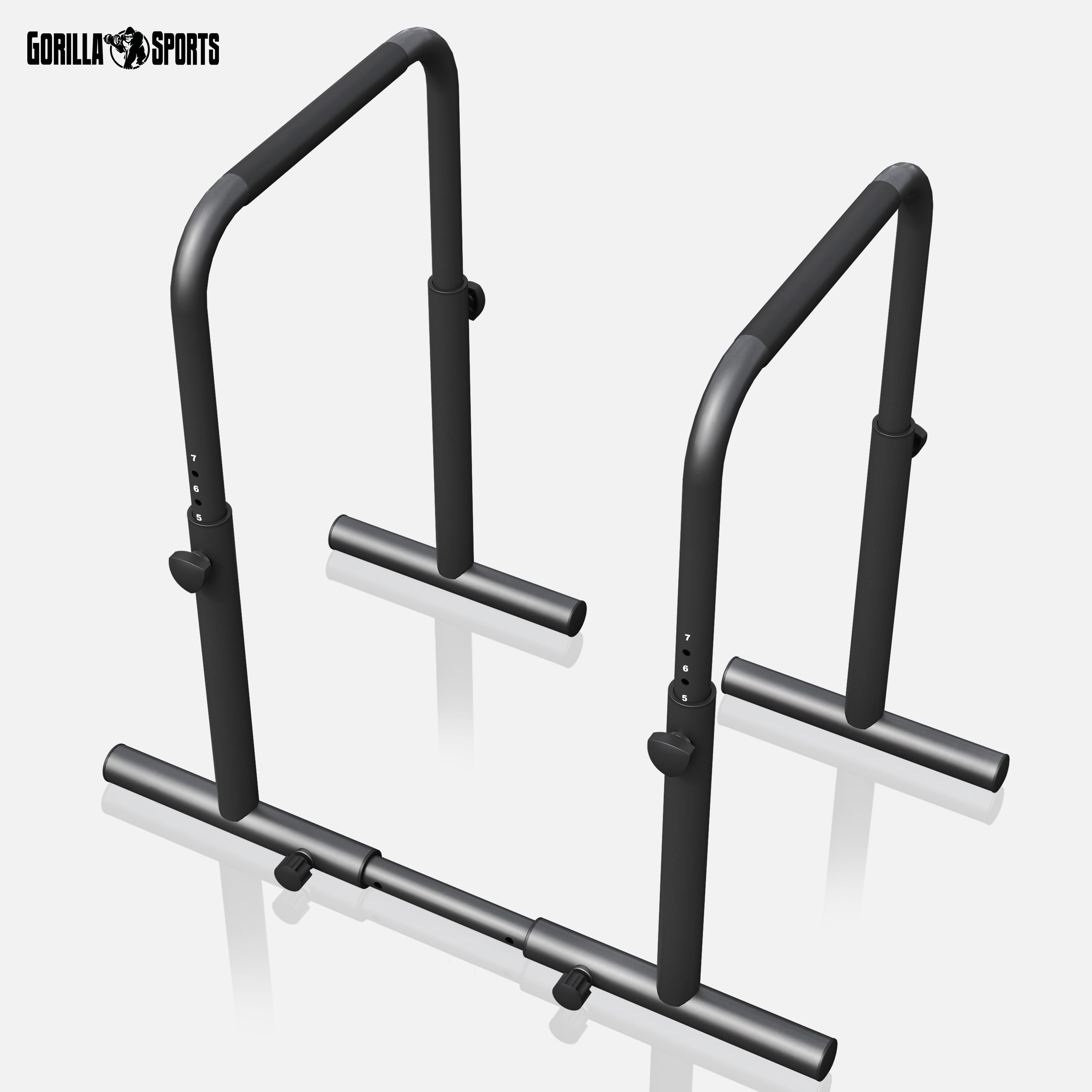 GORILLA SPORTS® Dips Barres Parallèles - Réglable, 80-100 cm, Acier, Antidérapant, Charge Max 500 kg, Noir - Station Dips, Traction Musculation, Barre Tirage, Materiel Sport Maison