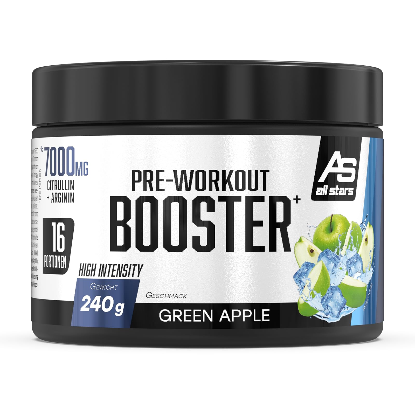All Stars Pre-Workout Booster Extreme Green Apple I 240g Pre-Workout-Booster für 16 Drinks I Fitness-Pulver mit Aminosäuren + Vitamine + Taurin I Energy Drink mit Koffein