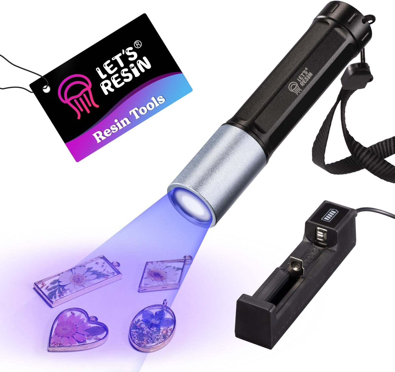LET'S RESIN UV Light for Resin Curing, Portable Mini 365nm UV Flashlight Black Light, Faster Cure LED Waterproof UV Lamp Rechargeable for Resin Molds, Pet Urine, Dry Stains, Bed Bug