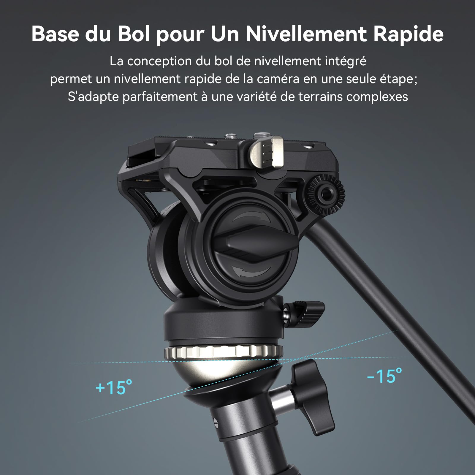 SMALLRIG CT210 Trépied Vidéo, 192cm Monopode pour Caméra avec Tête Fluide à Base de Nivellement +/-15°, Trépied de Voyage Professionnel pour Caméra Vidéo, Reflex Numérique, Caméscope - 4475