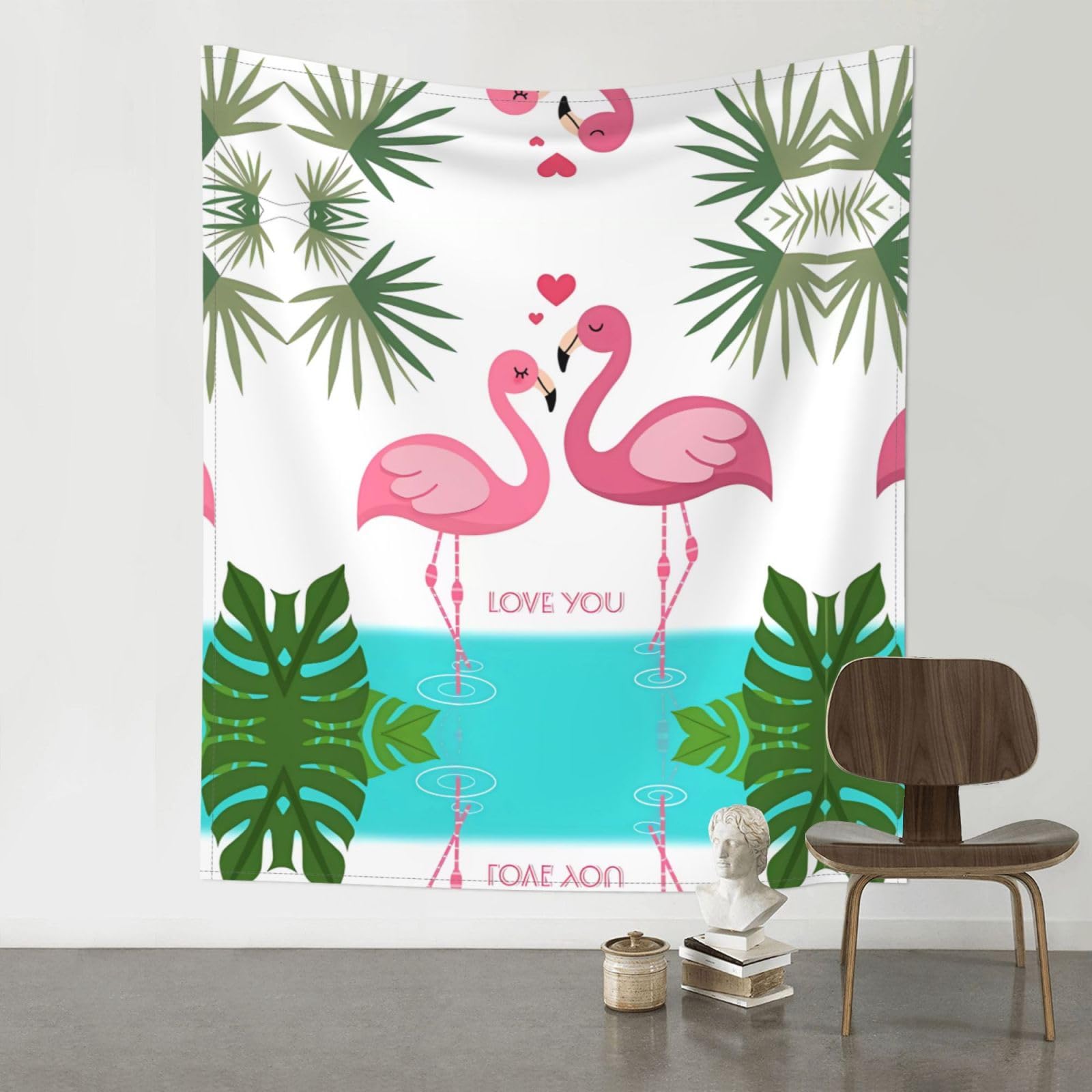 YYHHAOFA Palm Leaf and Flamingos Couple Prints 60x51in Wall Tapestry Boho Chic Dorm Decor & Beach Throw Blanket