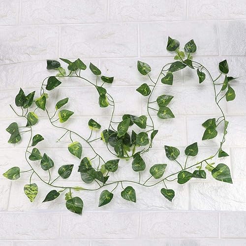 Repta Vines Flexible Bend Long Vines Artificial Fake Leaves Habitat Decor for Lizard Frogs Snakes and More Reptiles(Green Leaf)