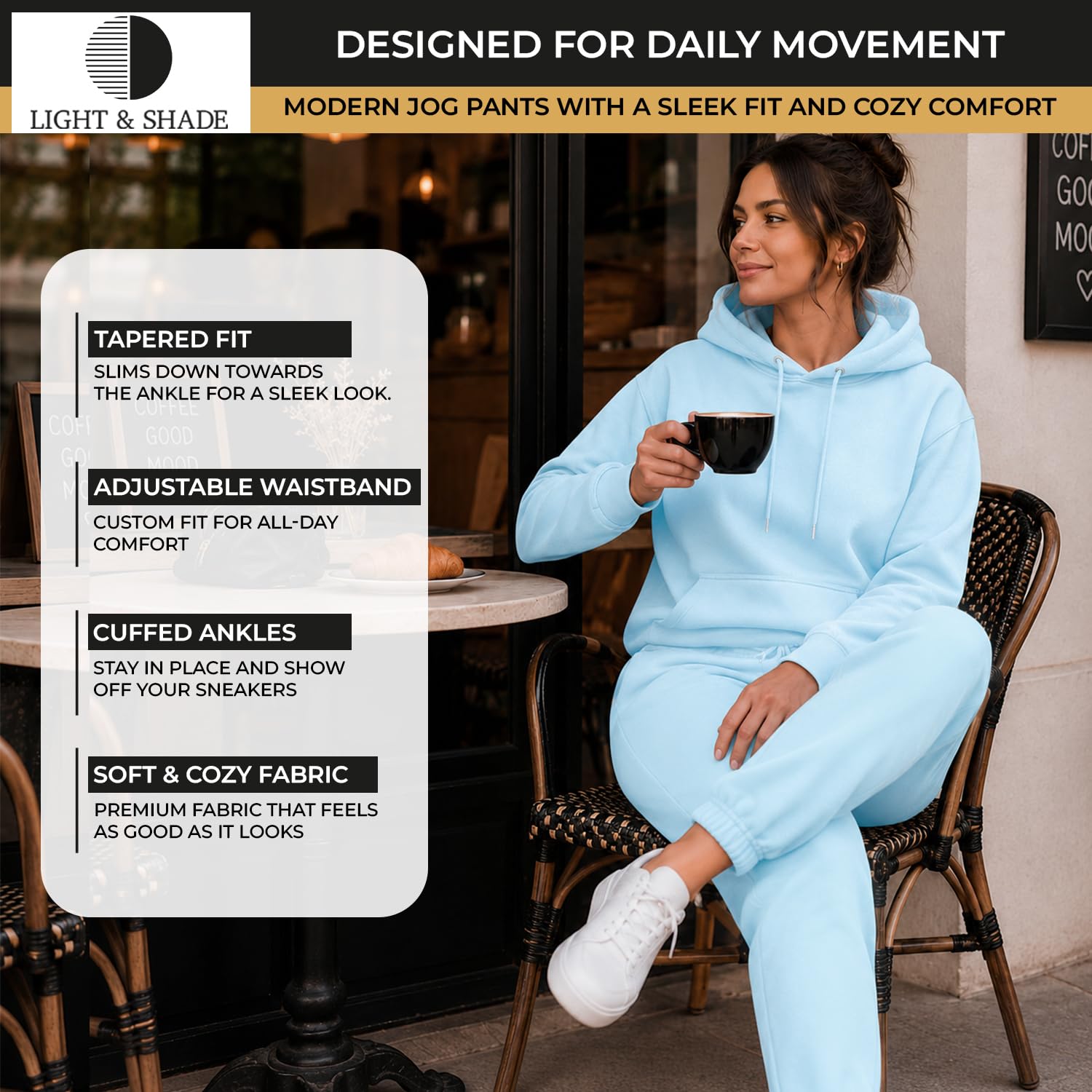 Light & Shade Damskie spodnie dresowe loungewear, miękkie w dotyku joggery do domu i na co dzień