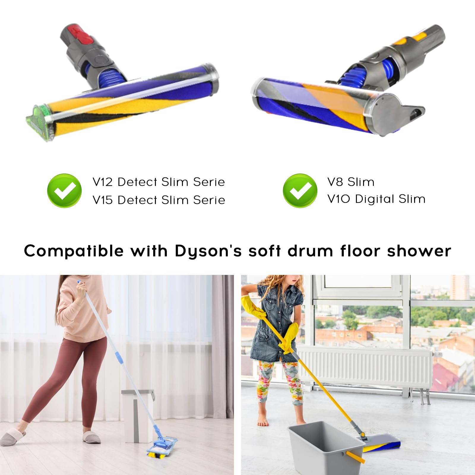 Szczotka zapasowa do odkurzacza Dyson V12/V15 Slim z wałkiem miękkim, dysza podłogowa, wymienny wałek szczotkowy Fluffy (żółta i niebieska)