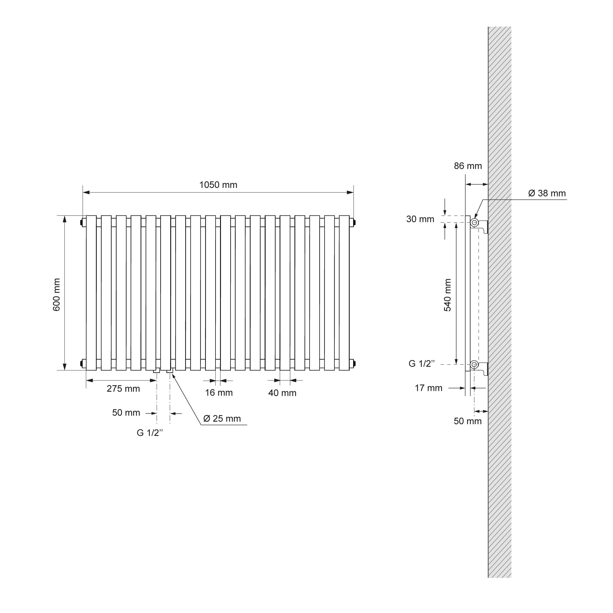 LuxeBath grzejnik dekoracyjny Stella poziomy 1050x600 mm, czarny mat, podlaczenie srodkowe, jednowarstwowy, plaski, grzejnik lazienkowy Grzejnik panelowy Plaski grzejnik panelowy Ogrzewanie lazienkowe