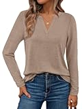 Womens Long Sleeve Shirts Fall Tops 2025 Henley Blouses Dressy Casual Business Basic Tees Trendy Cute T-Shirts