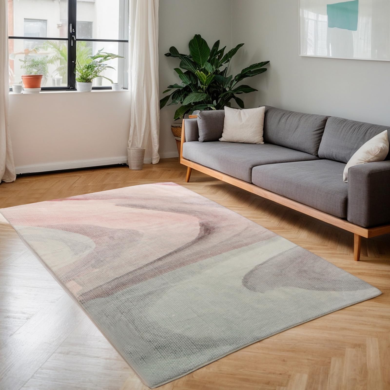 Cinknots Alfombras para Salon, Alfombra Abstracta Moderna Pelo Suave Comedor Dormitorio Decoración del Hogar Alfombra Antideslizante (160 x 200 cm, Gris/Rosa)