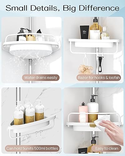 Miniatura 6 de Allzone - Cesta de ducha de 4 niveles ajustable de tensión para esquina champú acondicionador jabón