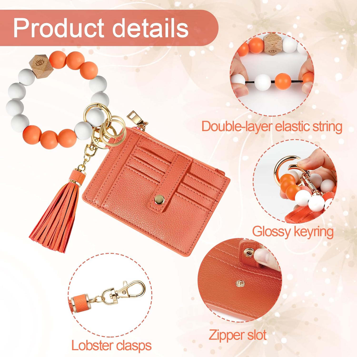 Hicdaw Wristlet Bracelet Keychain Wallet for Women 9 Slots Credit Card Holder Tassel Purse Silicone Key Ring with Gift Box - Image 3