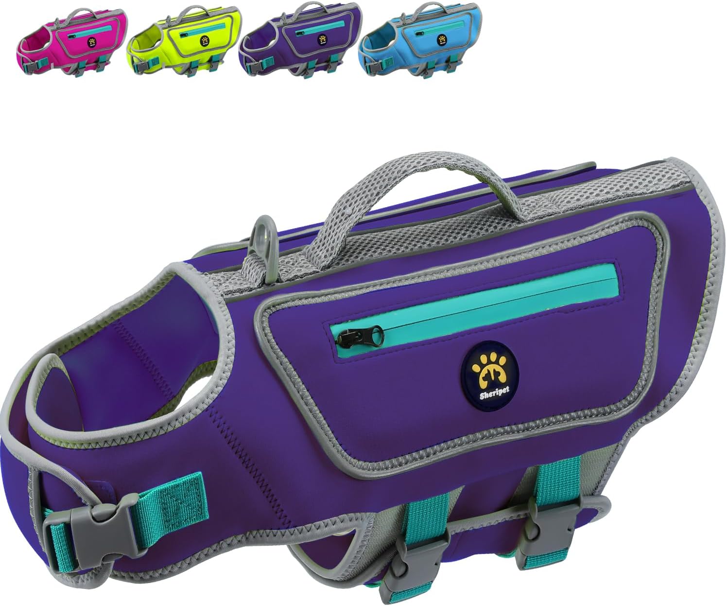 Dog Swimming Vest with D-Ring, Lightweight Dog Life Vests for Boating, Reflective Dog Lifejackets Swimsuit Neoprene Pet Life Jacket with Rescue Handle for Small Medium Dogs (Purple, S)