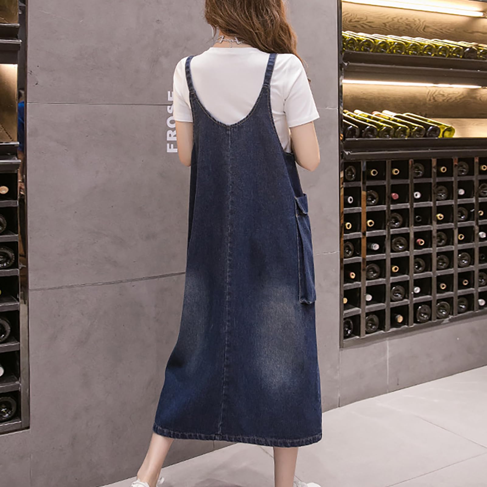 Salopette Gonna Donna Jeans Lunga Vestito Salopette Overall Taglie Forti Denim Vestiti con Tasca