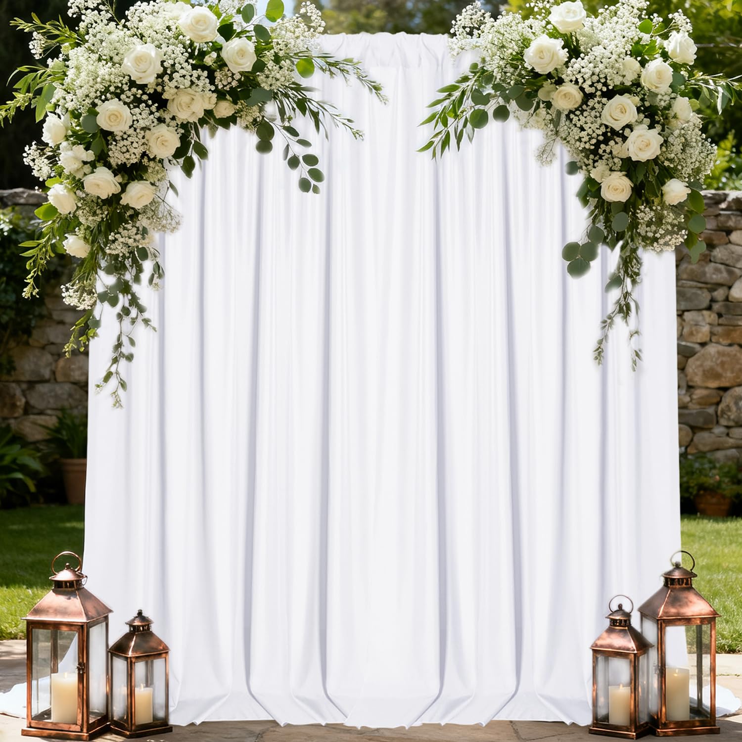 Sugargirl 10x10FT White Backdrop Curtains Polyester Photo Backdrop Drapes Curtains 2 Panels with Rod Pockets for Party Birthday Wedding Photography