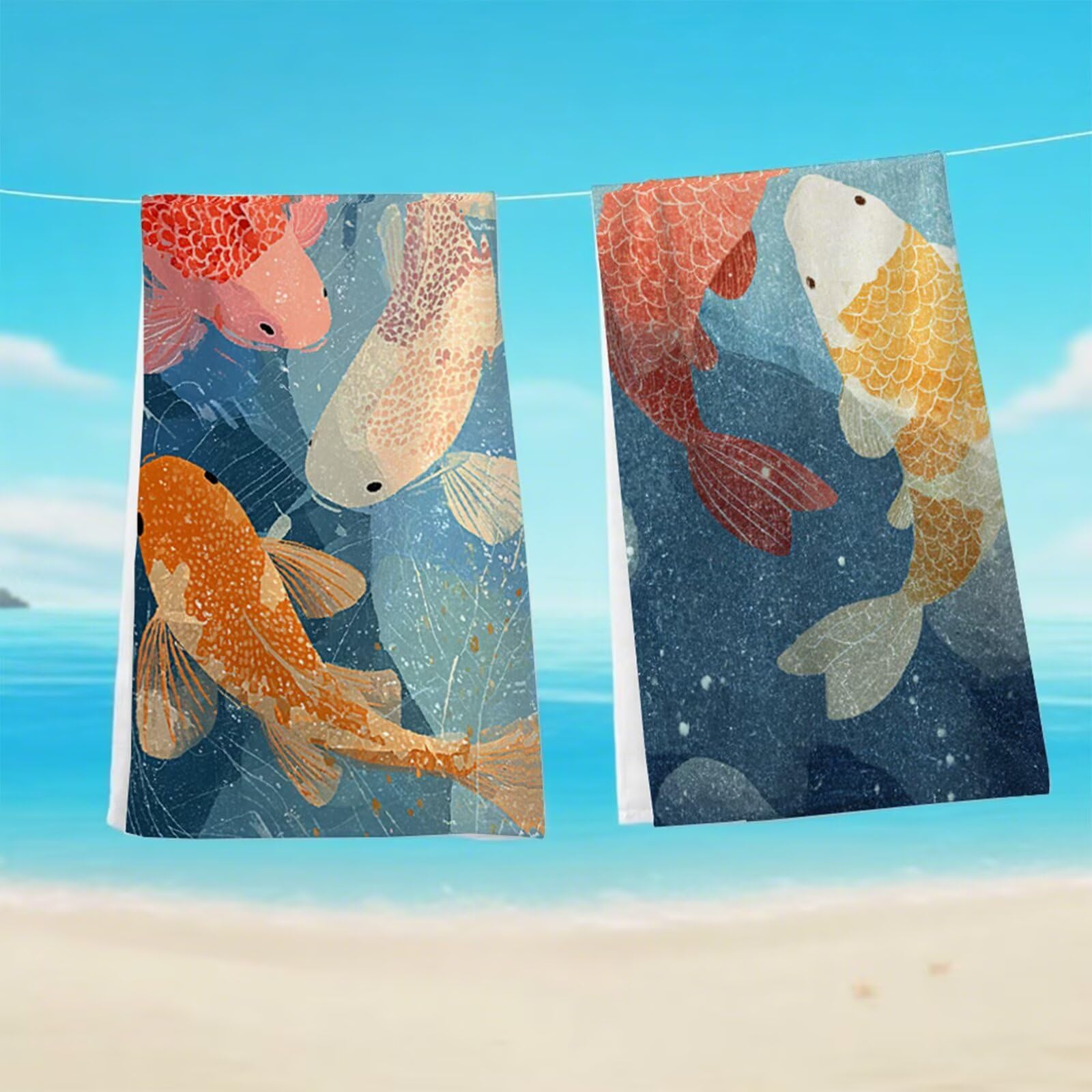 Telo Mare Microfibra 90x180 cm Telo Mare Grande, Asciugamano Palestra Assorbente Asciugatura Rapida, Asciugamano Mare Antisabbi Stuoia Spiaggia per Piscina, Viaggio 2 Set- Pesce Semplice G1-1004