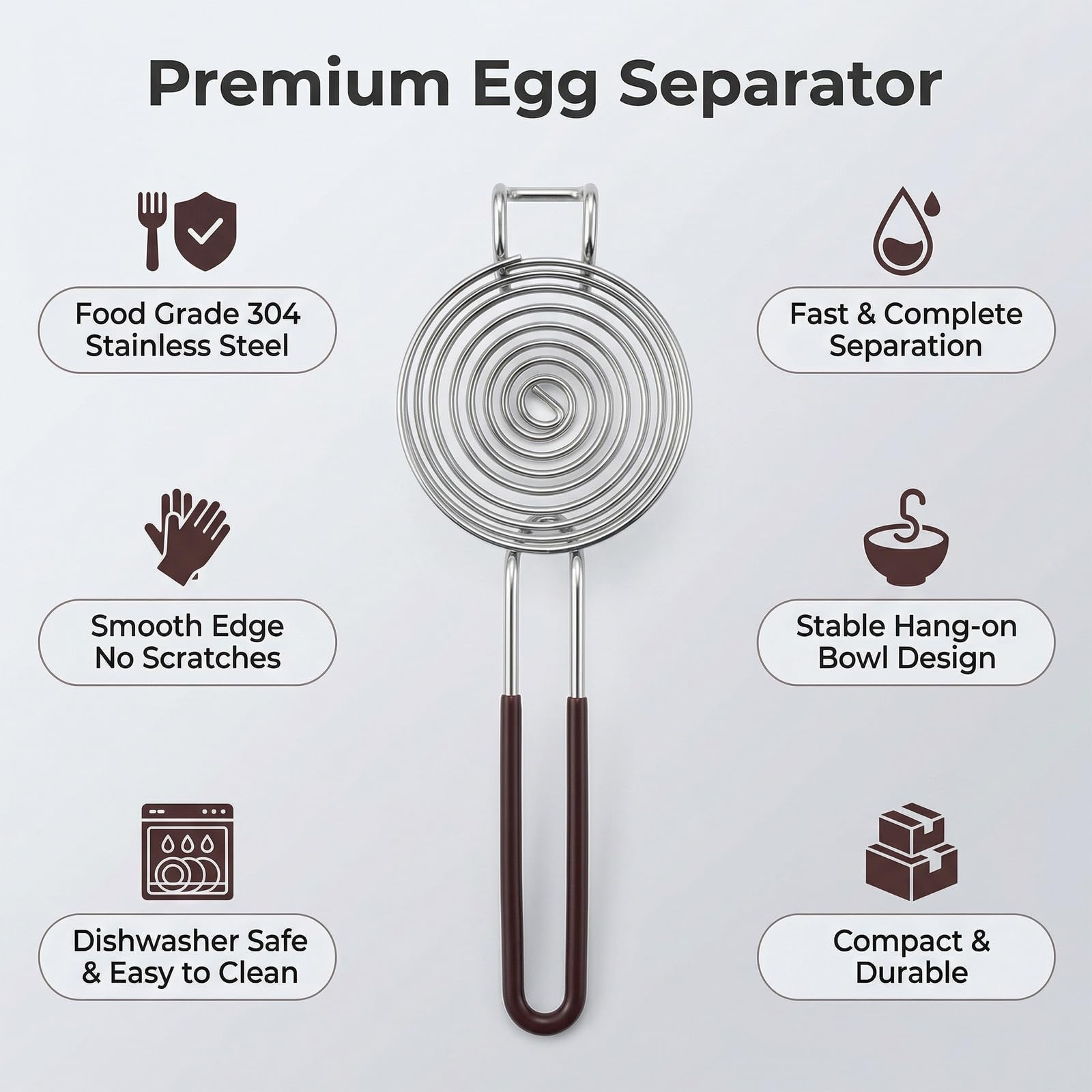 Separador Huevo Acero Inoxidable, Separador De Yema De Huevo, Separador De Huevo Amarillo Y Blanco, Gadget Cocina Con Manijas, Herramientas De Filtrado